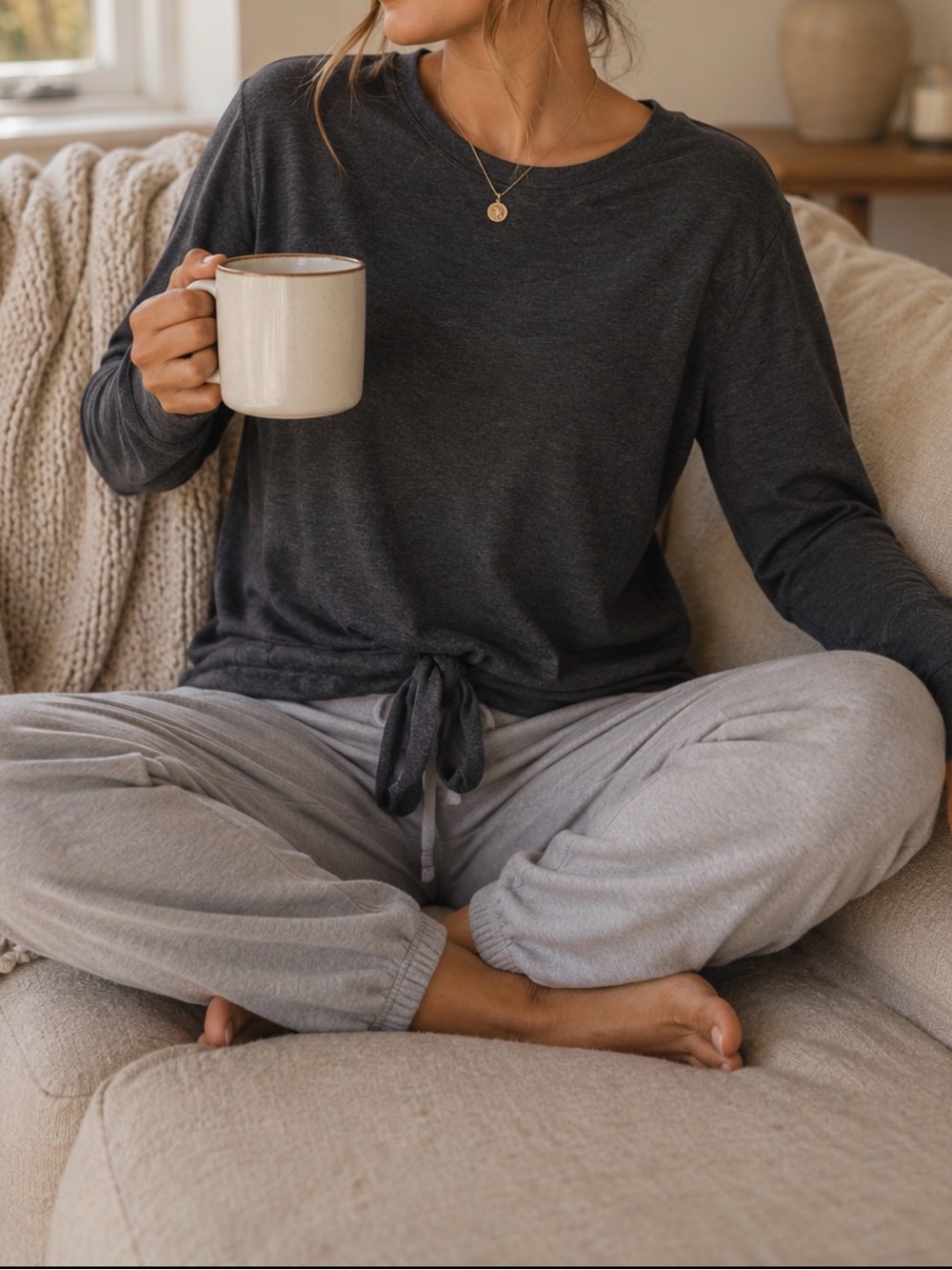 Victoria's Secret Gray Long Sleeve Tie Front Sweatshirt